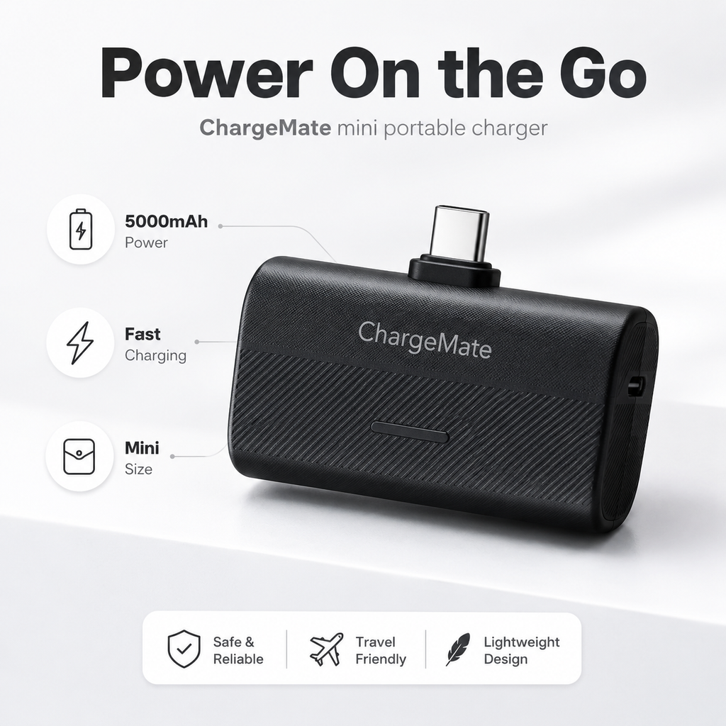 ChargeMate Portable Charger for iPhone 17/16/15 Series, 5200mAh PD USB C Power Bank with Built-in USB-C Connector, Battery Pack Compatible with iPhone 17/16/15 Series