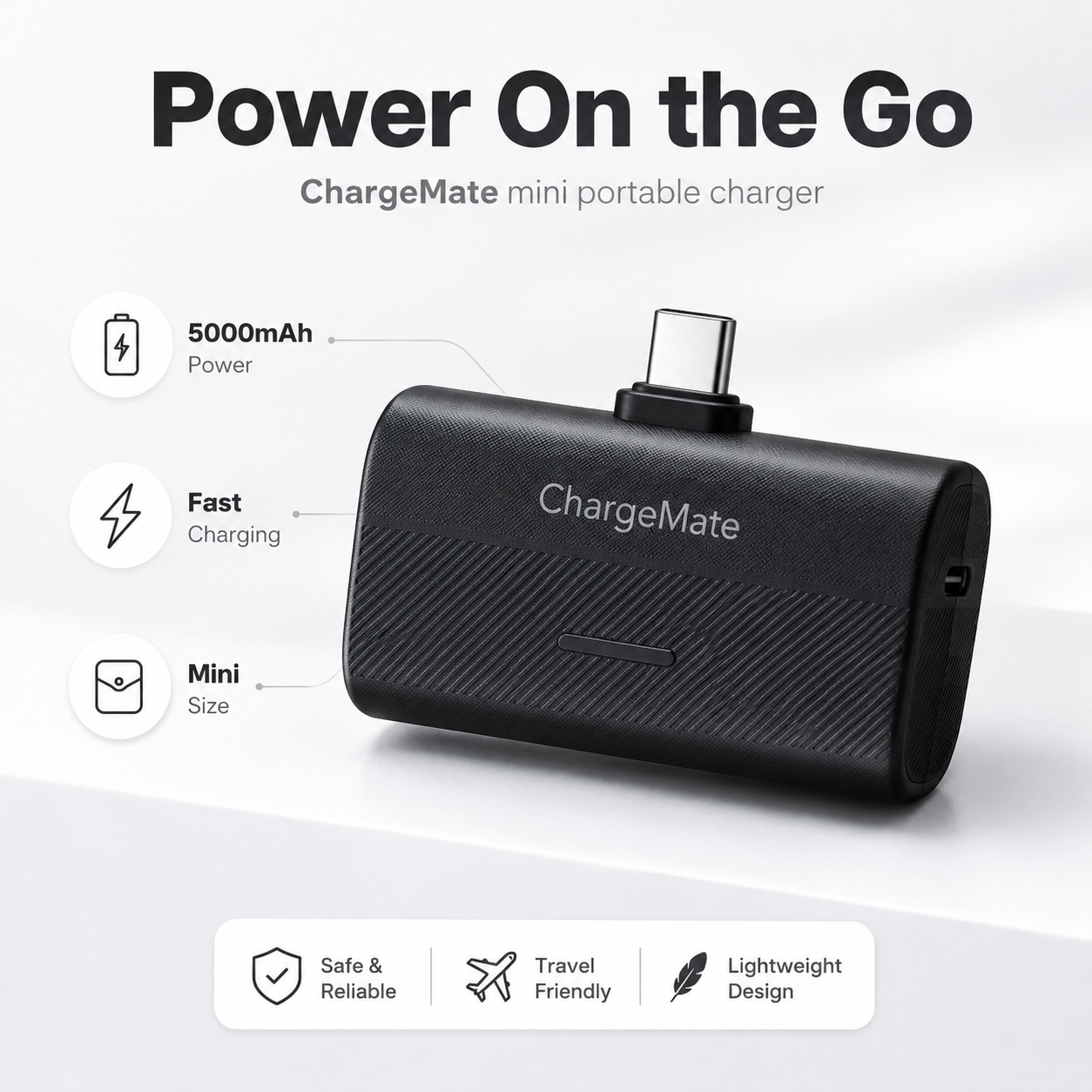 ChargeMate Portable Charger for iPhone 17/16/15 Series, 5200mAh PD USB C Power Bank with Built-in USB-C Connector, Battery Pack Compatible with iPhone 17/16/15 Series